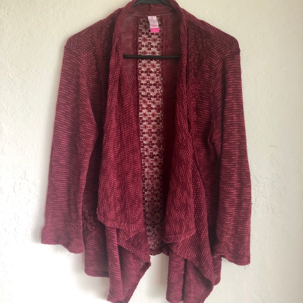 Maroon with Lace Cardigan